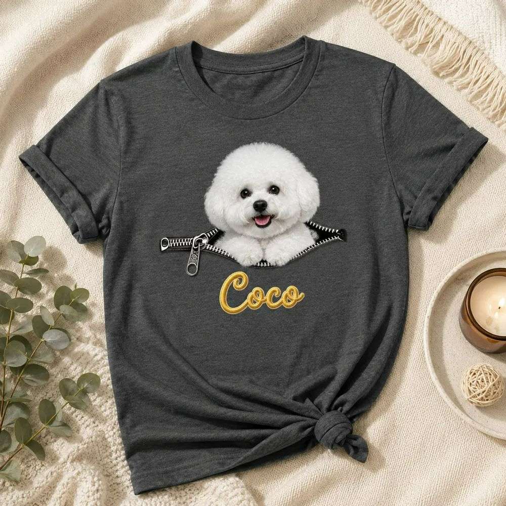 Custom Name Cute Pet Peeping Zipper Print Personalized T-Shirt Custom Name Cute Pet Peeping Zipper Print Personalized T-Shirt