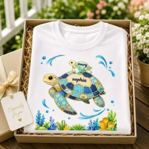 Mom Dad Turtle Faux Patchwork Personalized T Shirt