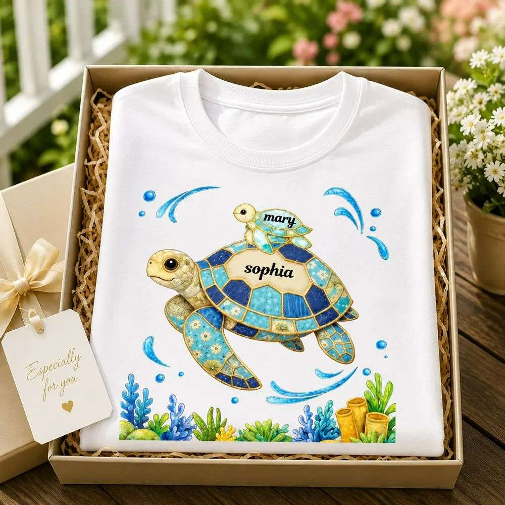 Mom Dad Turtle Faux Patchwork Personalized T Shirt Mom Dad Turtle Faux Patchwork Personalized T Shirt